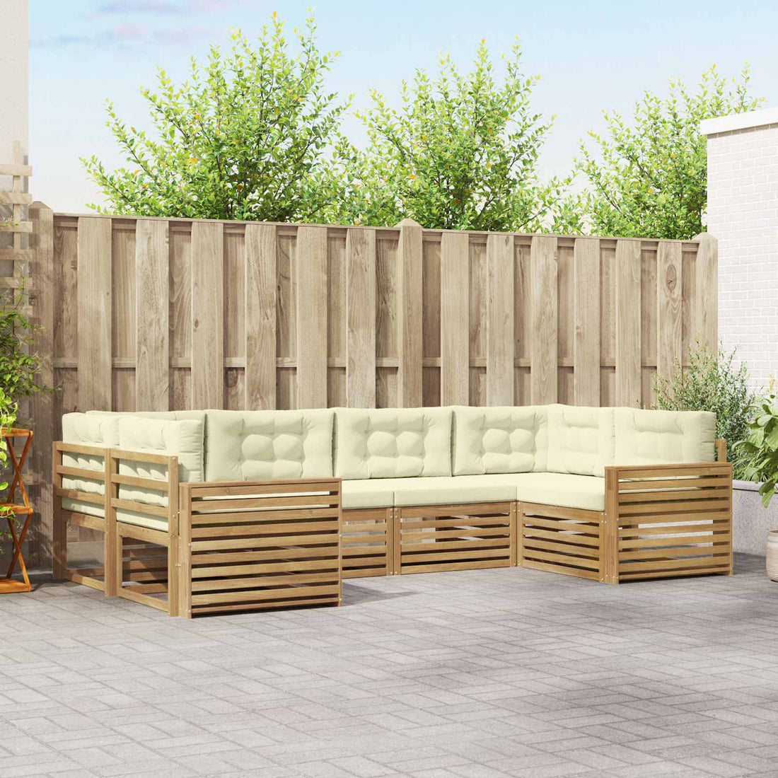 vidaXL Conjunto de sofás de exterior 6 uds. Blanco y Crema