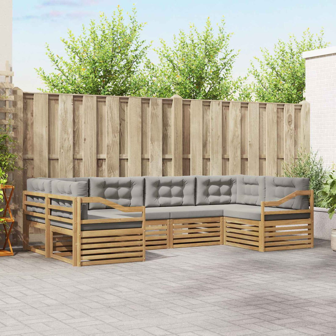 vidaXL Conjunto de sofás de exterior 6 uds. Blanco y Gris Claro