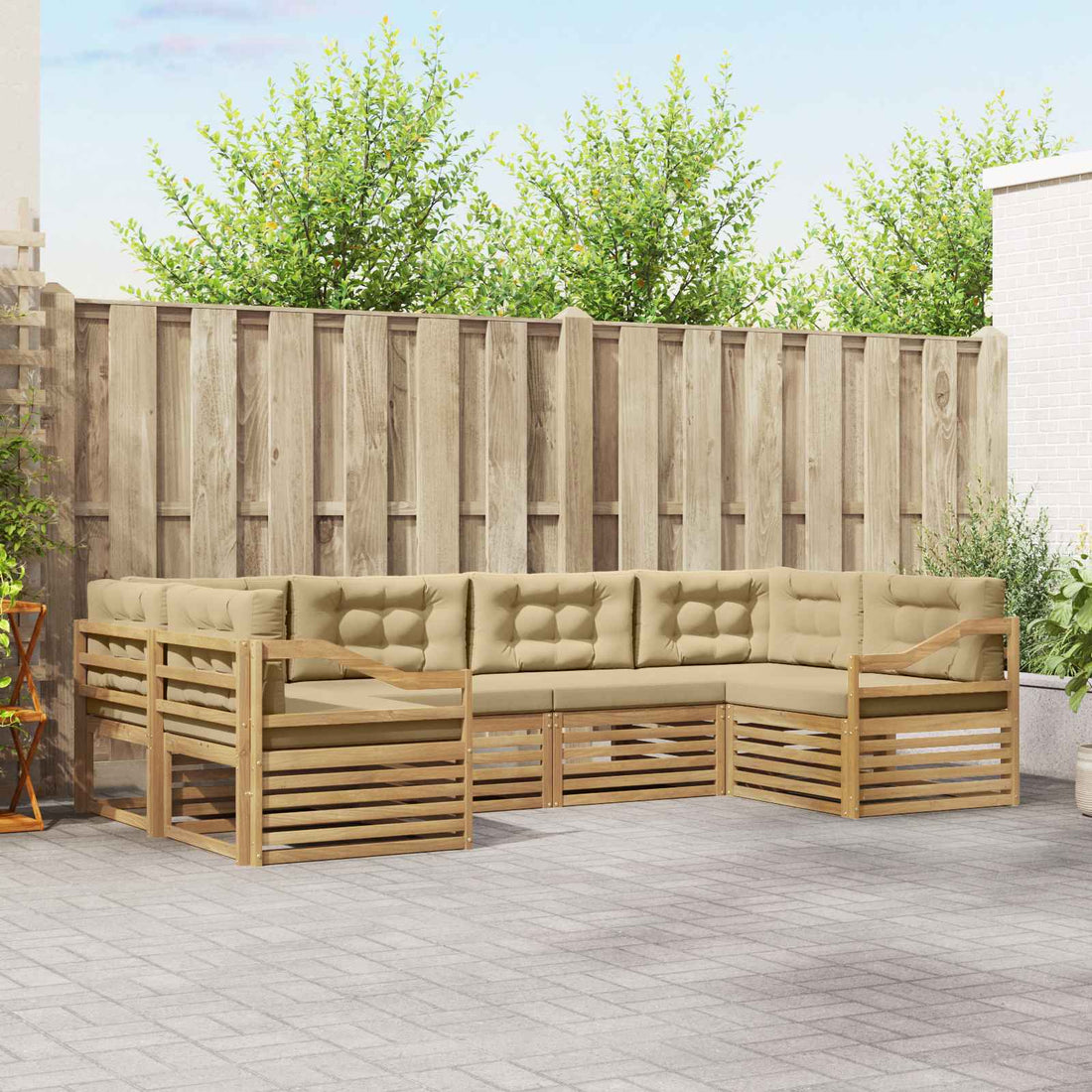 vidaXL Conjunto de sofás de exterior 6 uds. y Beige Poliéster