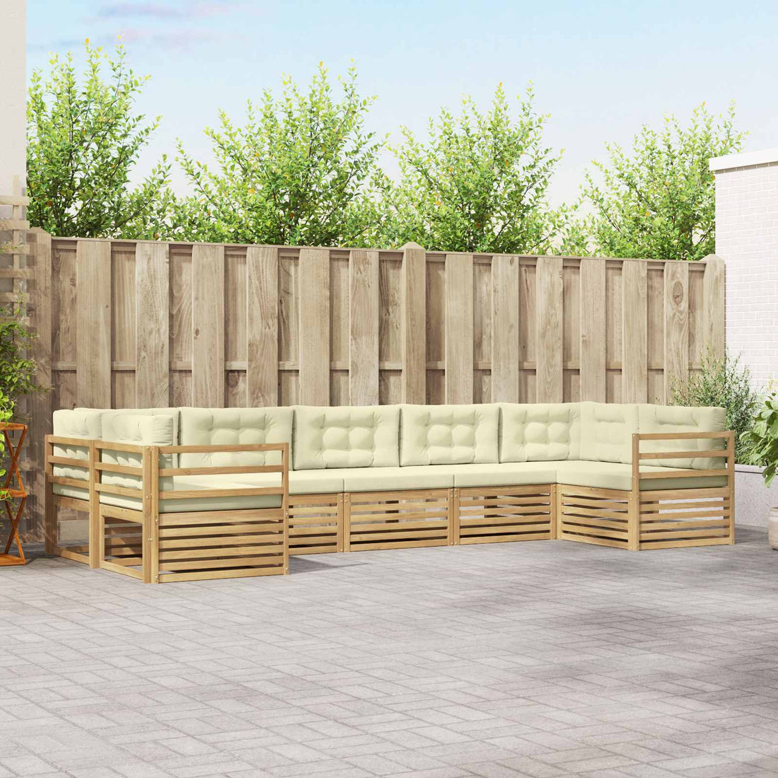 vidaXL Conjunto de sofás de exterior 7 uds. Blanco y Crema Poliéster