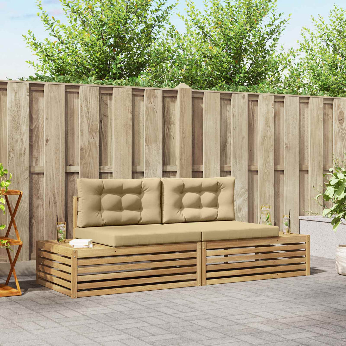 vidaXL 2 uds. Conjunto de sofás de exterior Poliéster Blanco