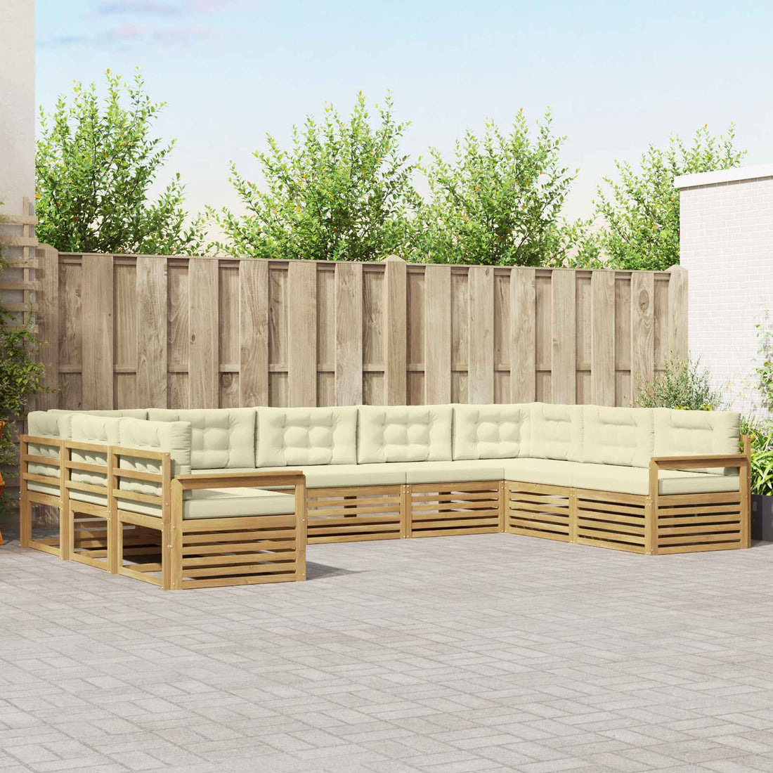 vidaXL Conjunto de sofás de exterior 9 uds. Blanco y Crema