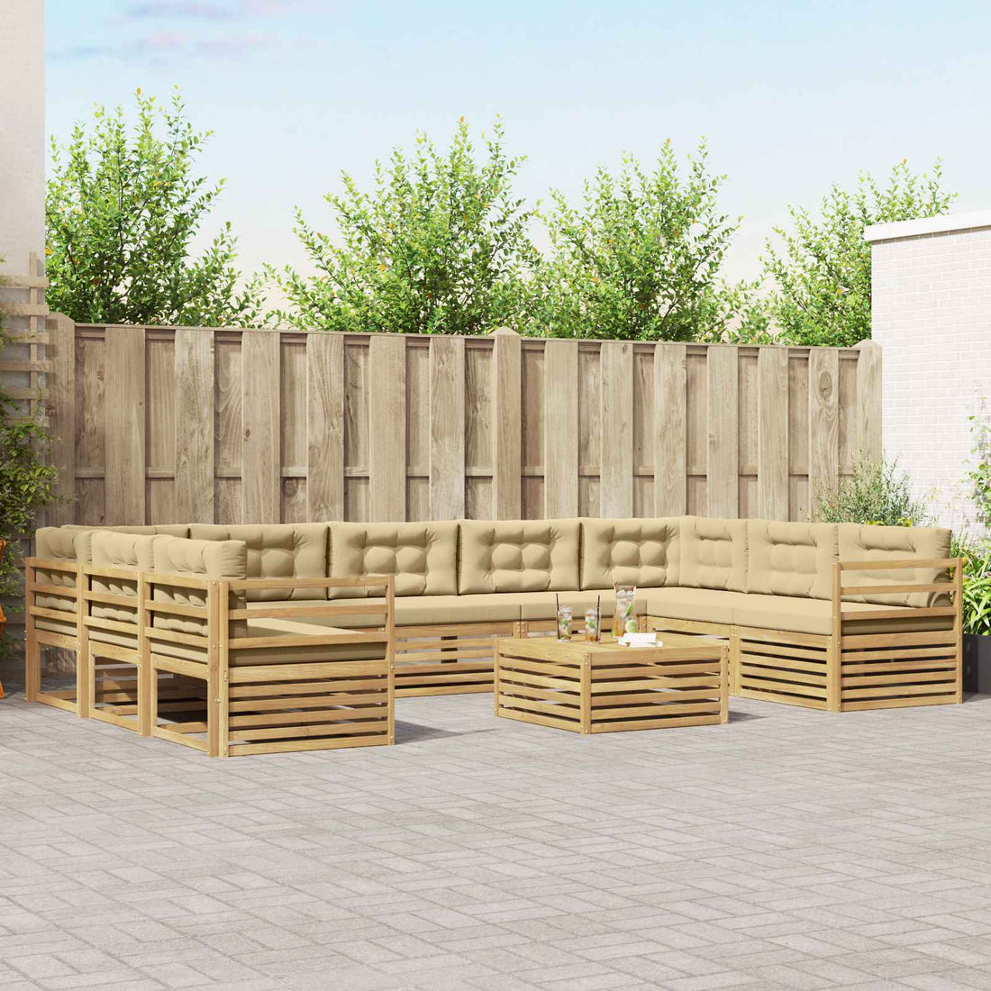vidaXL Conjunto de sofás de exterior 10 uds. y Beige Poliéster