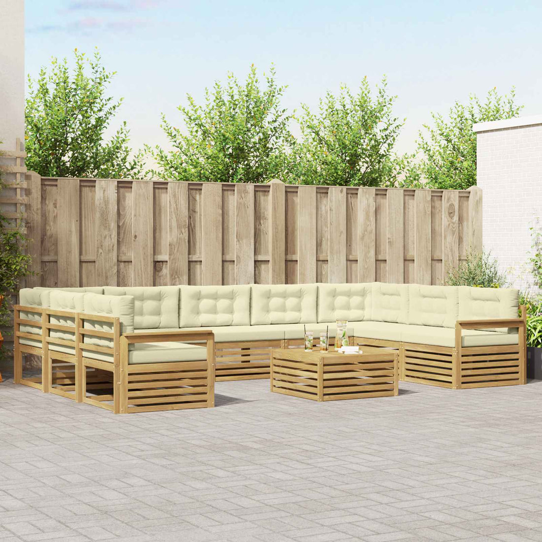 vidaXL Conjunto de sofás de exterior 10 uds. Blanco y Crema