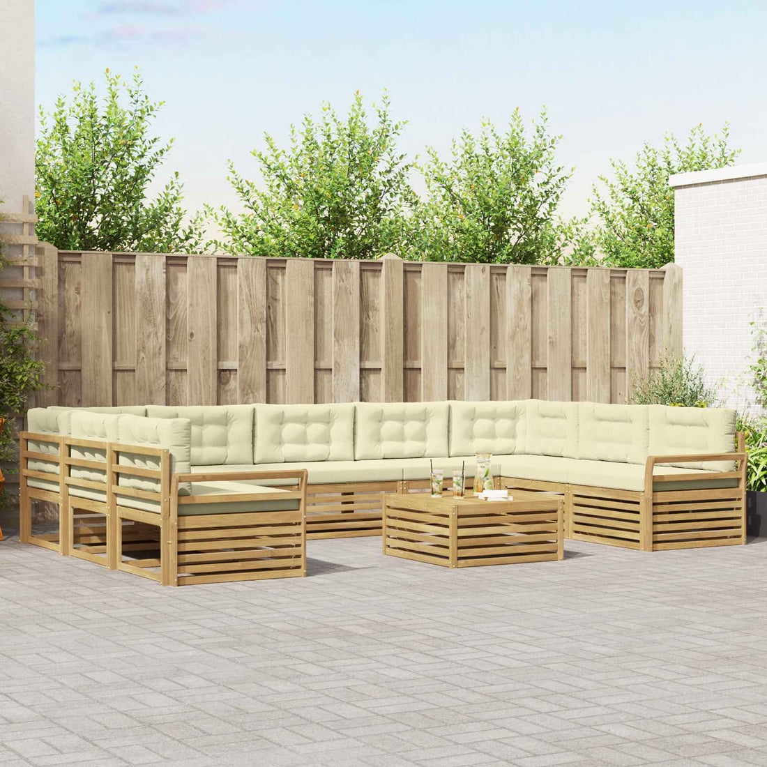 vidaXL Conjunto de sofás de exterior 10 uds. Blanco y Crema