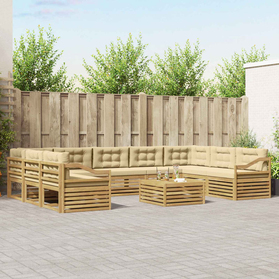 vidaXL Conjunto de sofás de exterior 10 uds. y Beige Poliéster
