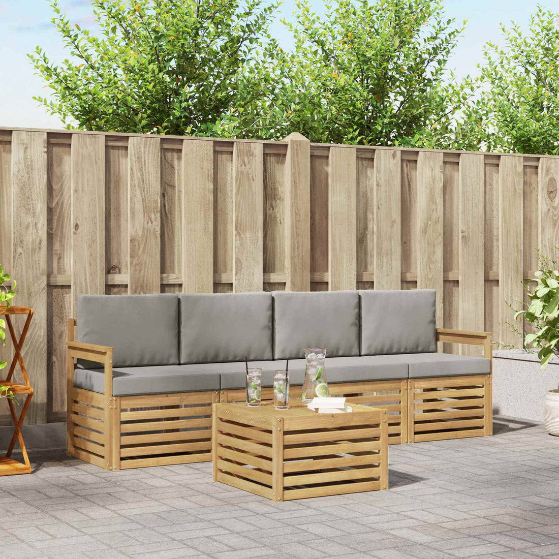 vidaXL Conjunto de sofás de exterior 5 uds. Blanco y Gris Claro