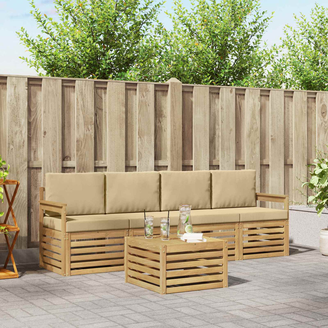 vidaXL Conjunto de sofás de exterior 5 uds. y Beige Poliéster
