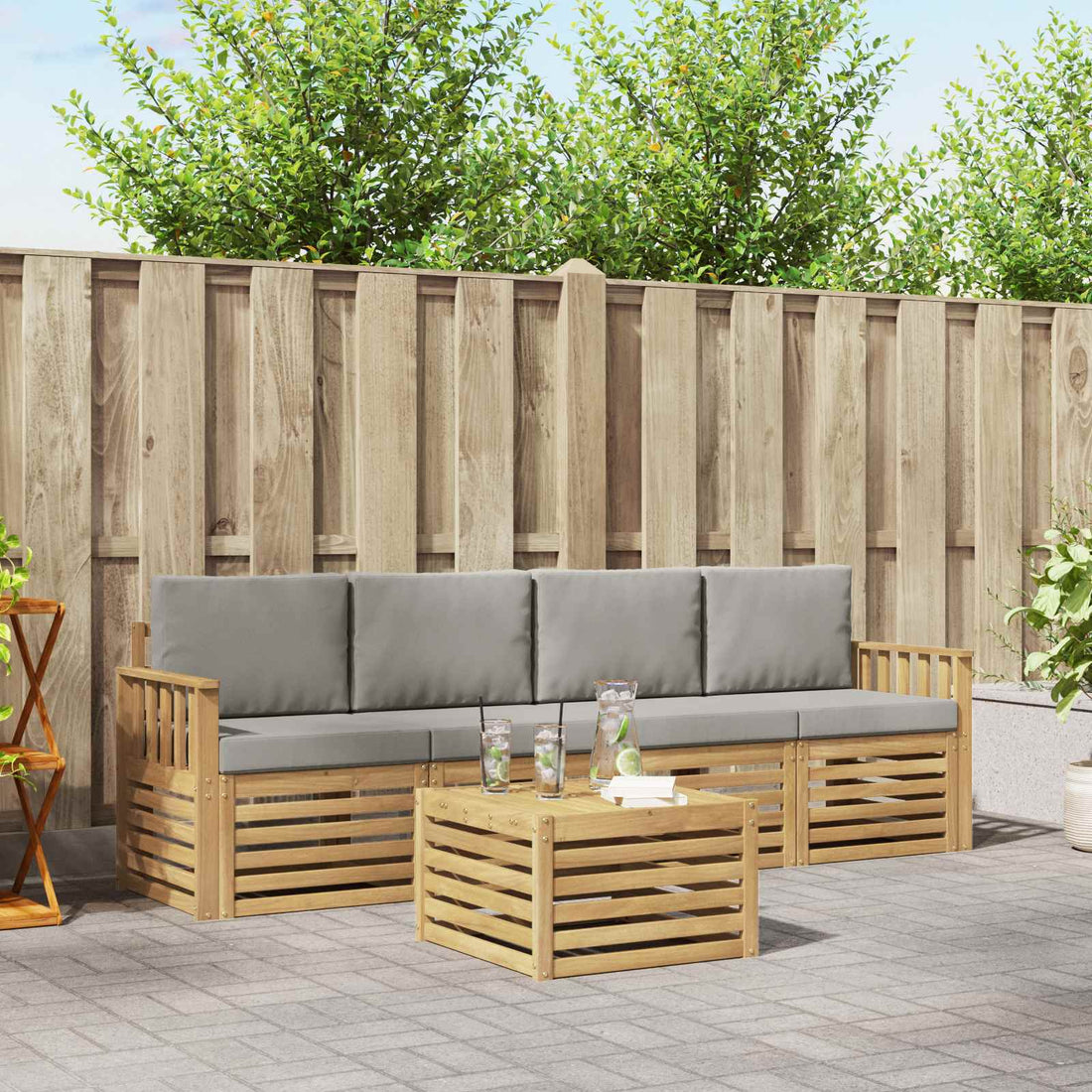 vidaXL Conjunto de sofás de exterior 5 uds. Blanco y Gris Claro