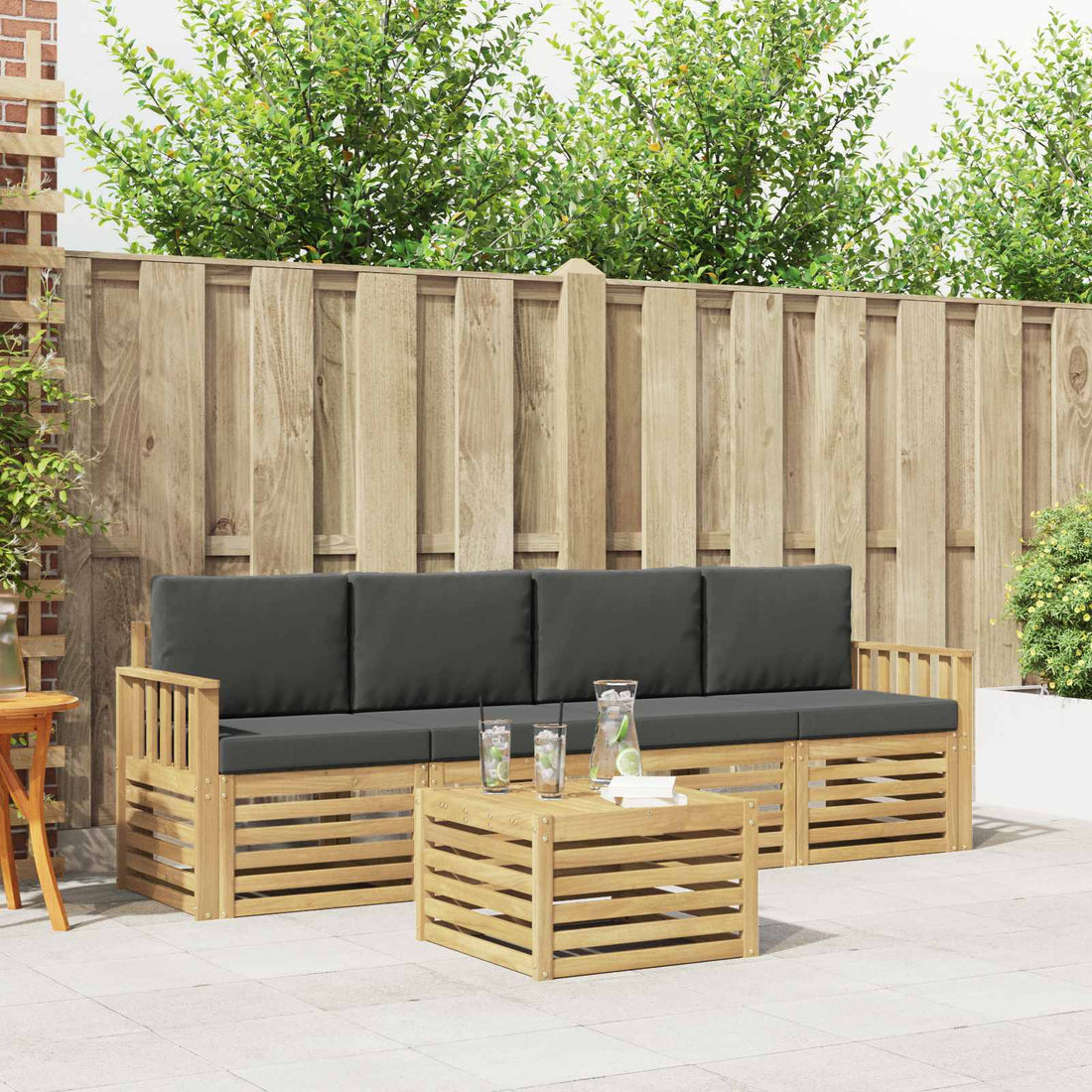 vidaXL Conjunto de sofás de exterior 5 uds. Blanco y Antracita