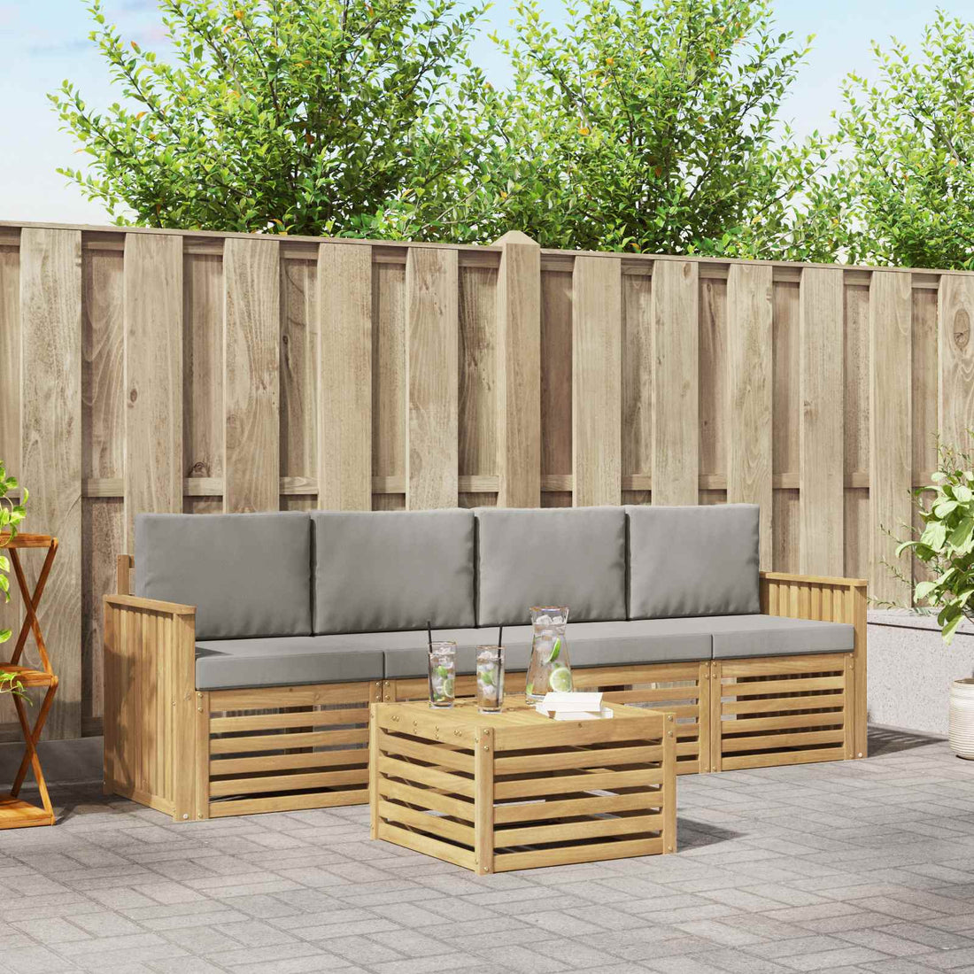 vidaXL Conjunto de sofás de exterior 5 uds. Blanco y Gris Claro