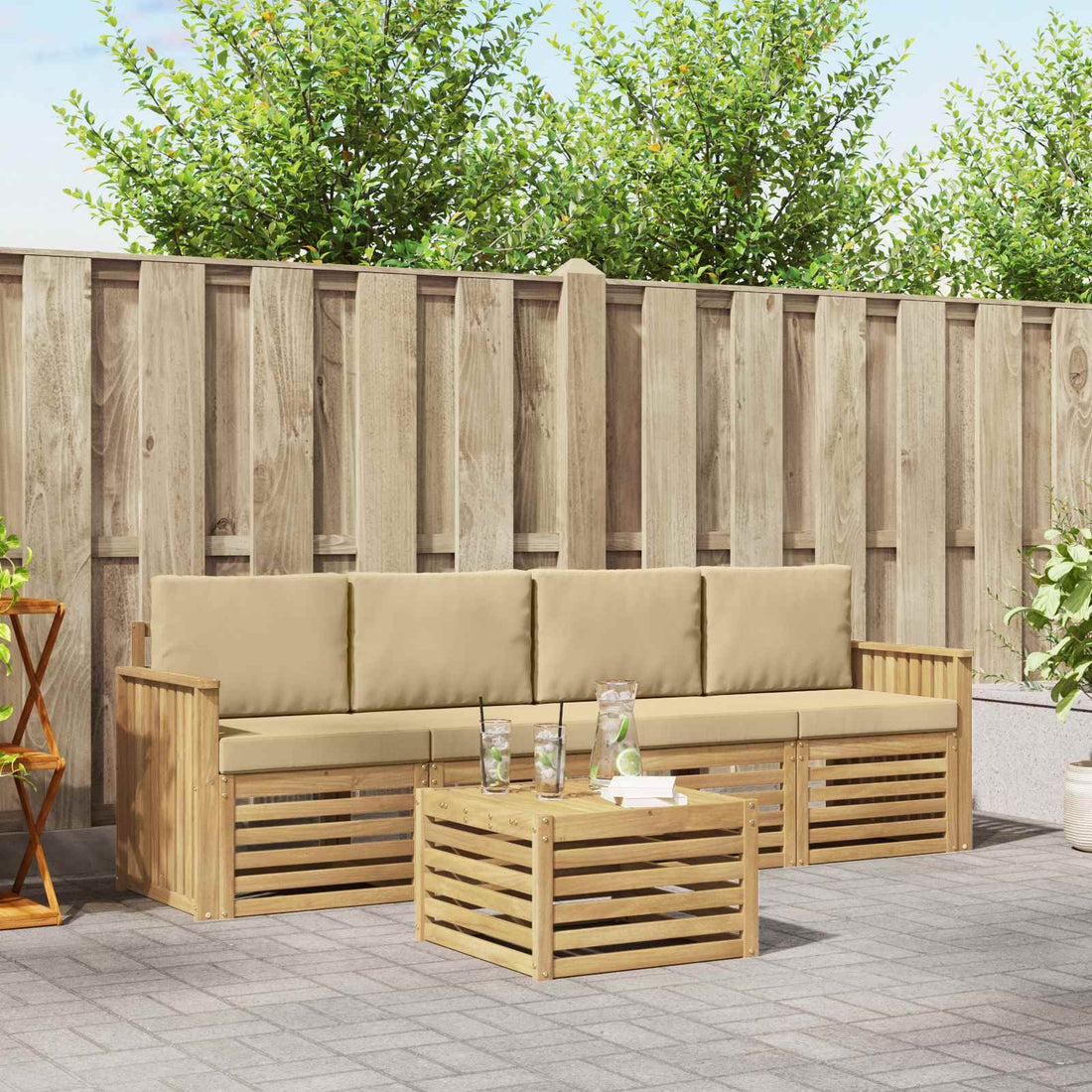 vidaXL Conjunto de sofás de exterior 5 uds. y Beige Poliéster
