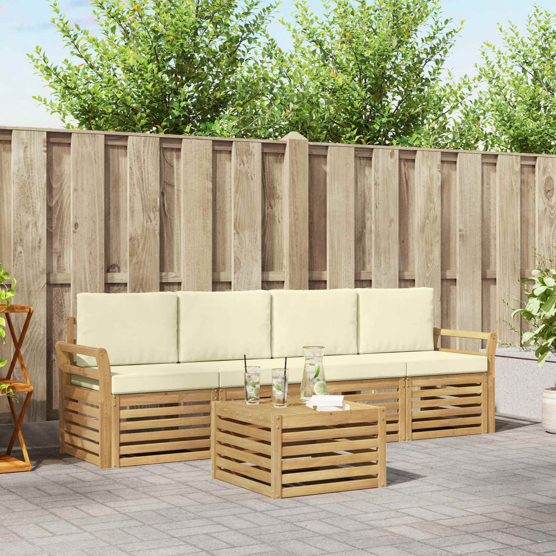 vidaXL Conjunto de sofás de exterior 5 uds. Blanco y Crema Poliéster