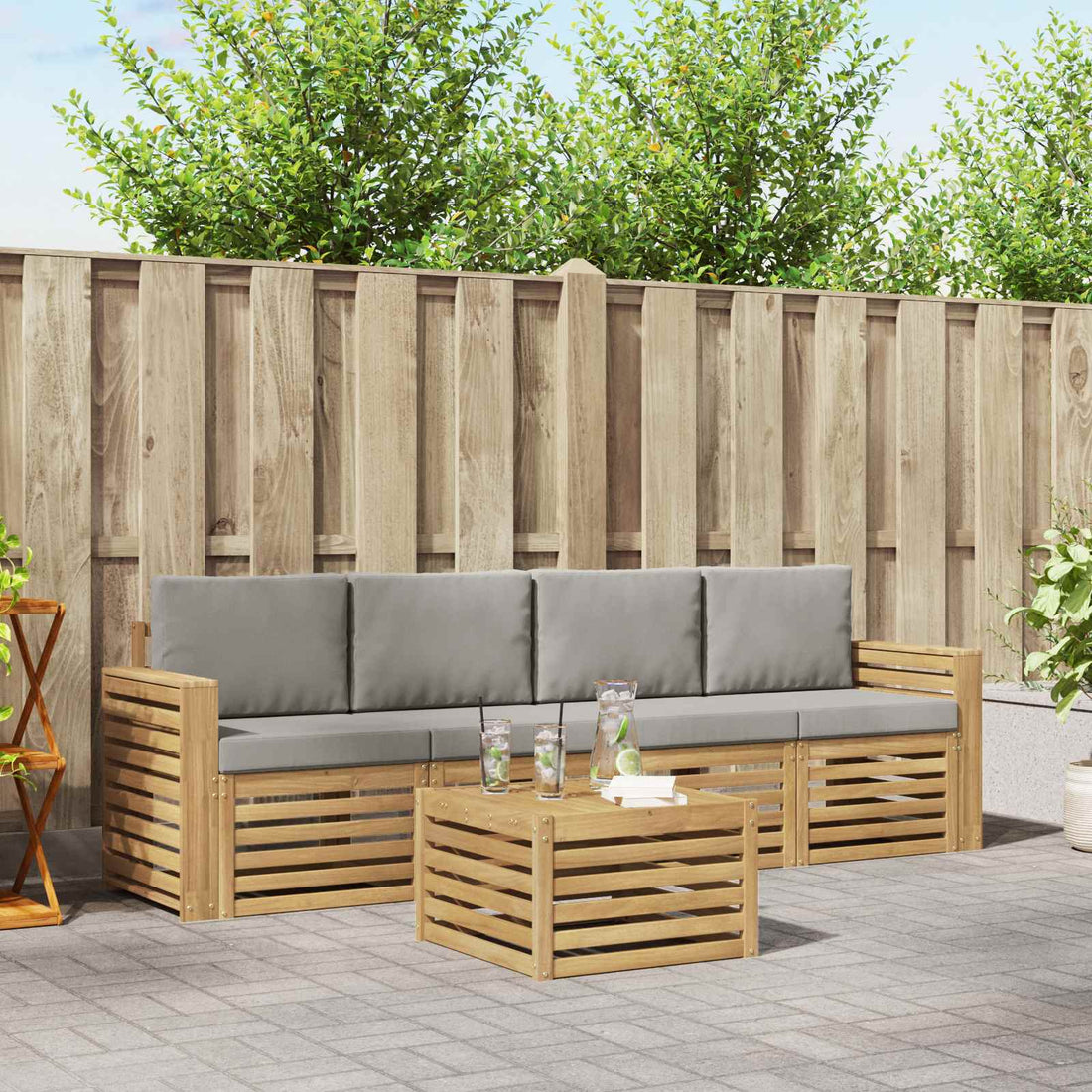vidaXL Conjunto de sofás de exterior 5 uds. Blanco y Gris Claro