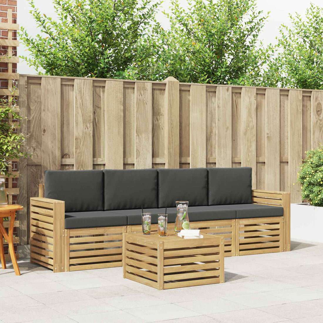 vidaXL Conjunto de sofás de exterior 5 uds. Blanco y Antracita