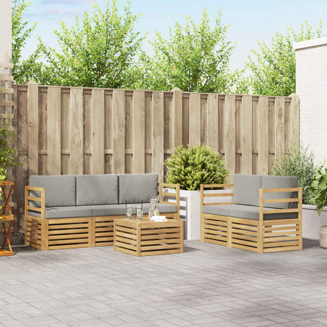 vidaXL Conjunto de sofás de exterior 6 uds. Blanco y Gris Claro