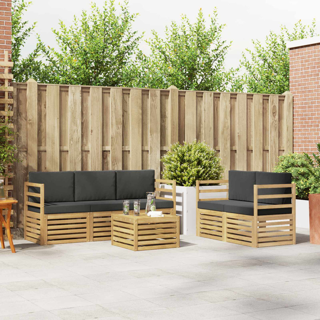 vidaXL Conjunto de sofás de exterior 6 uds. Blanco y Antracita