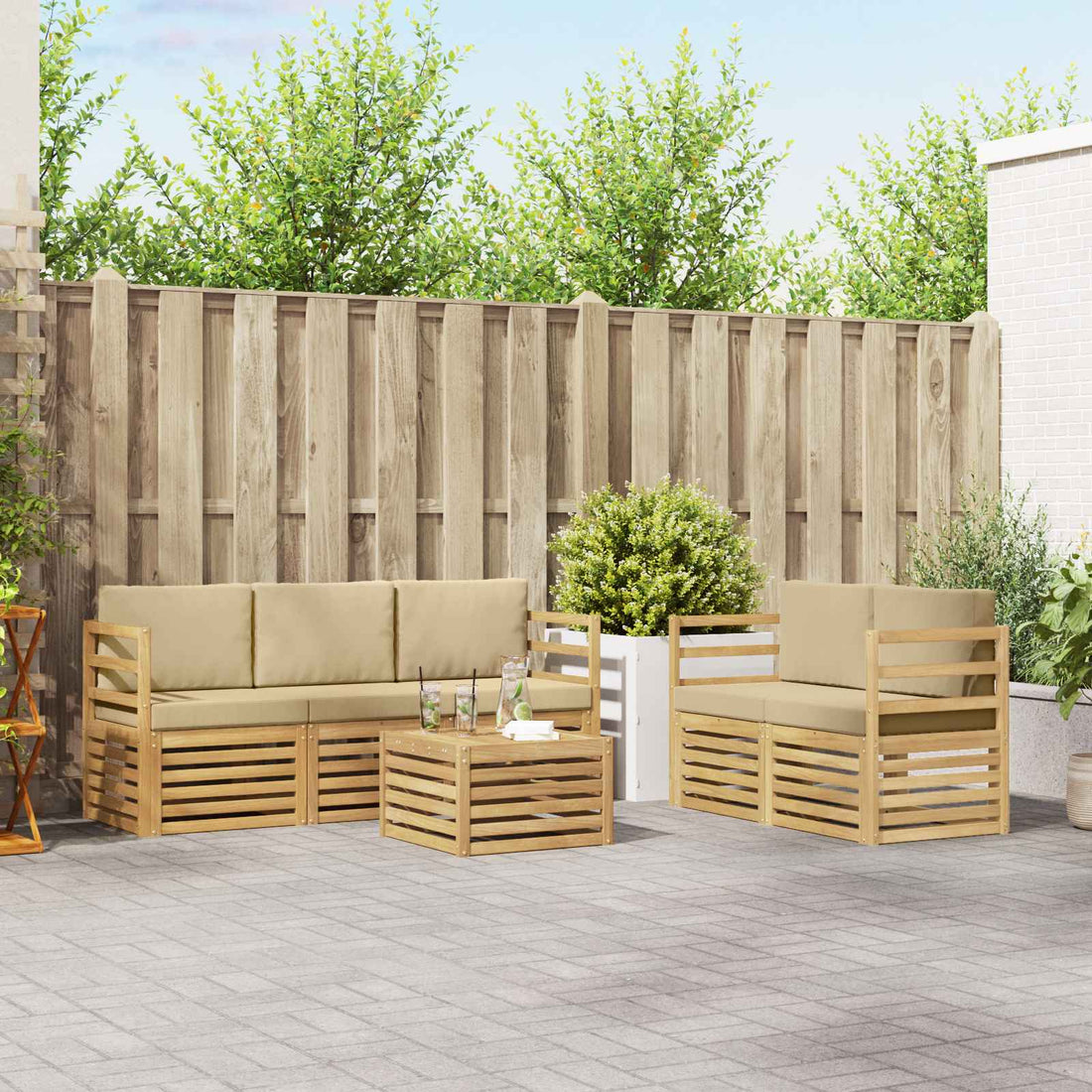 vidaXL Conjunto de sofás de exterior 6 uds. y Beige Poliéster