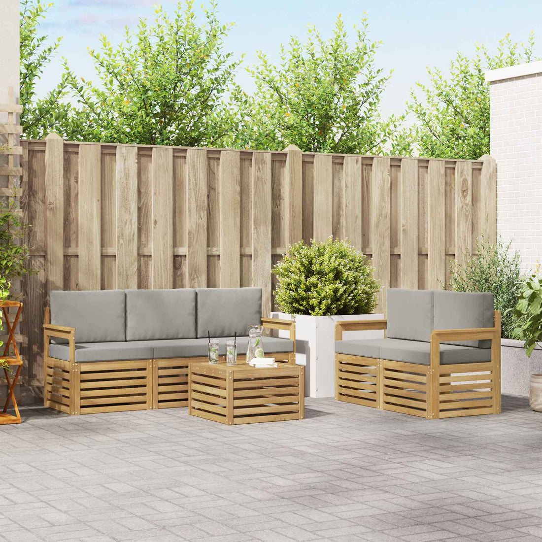 vidaXL Conjunto de sofás de exterior 6 uds. Blanco y Gris Claro