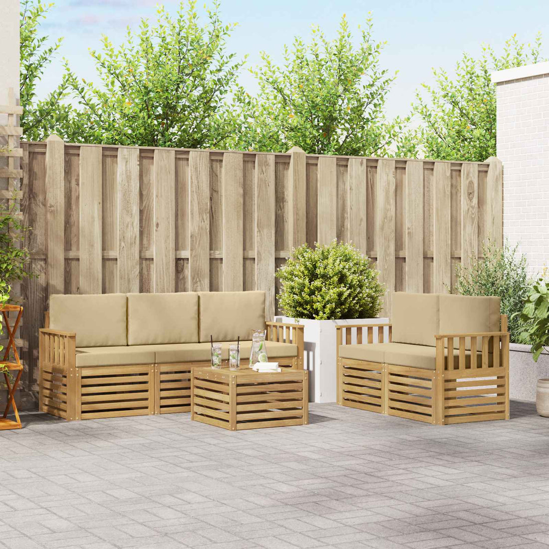 vidaXL Conjunto de sofás de exterior 6 uds. y Beige Poliéster