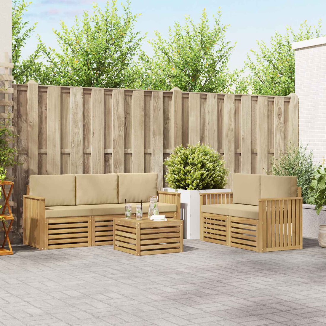 vidaXL Conjunto de sofás de exterior 6 uds. y Beige Poliéster