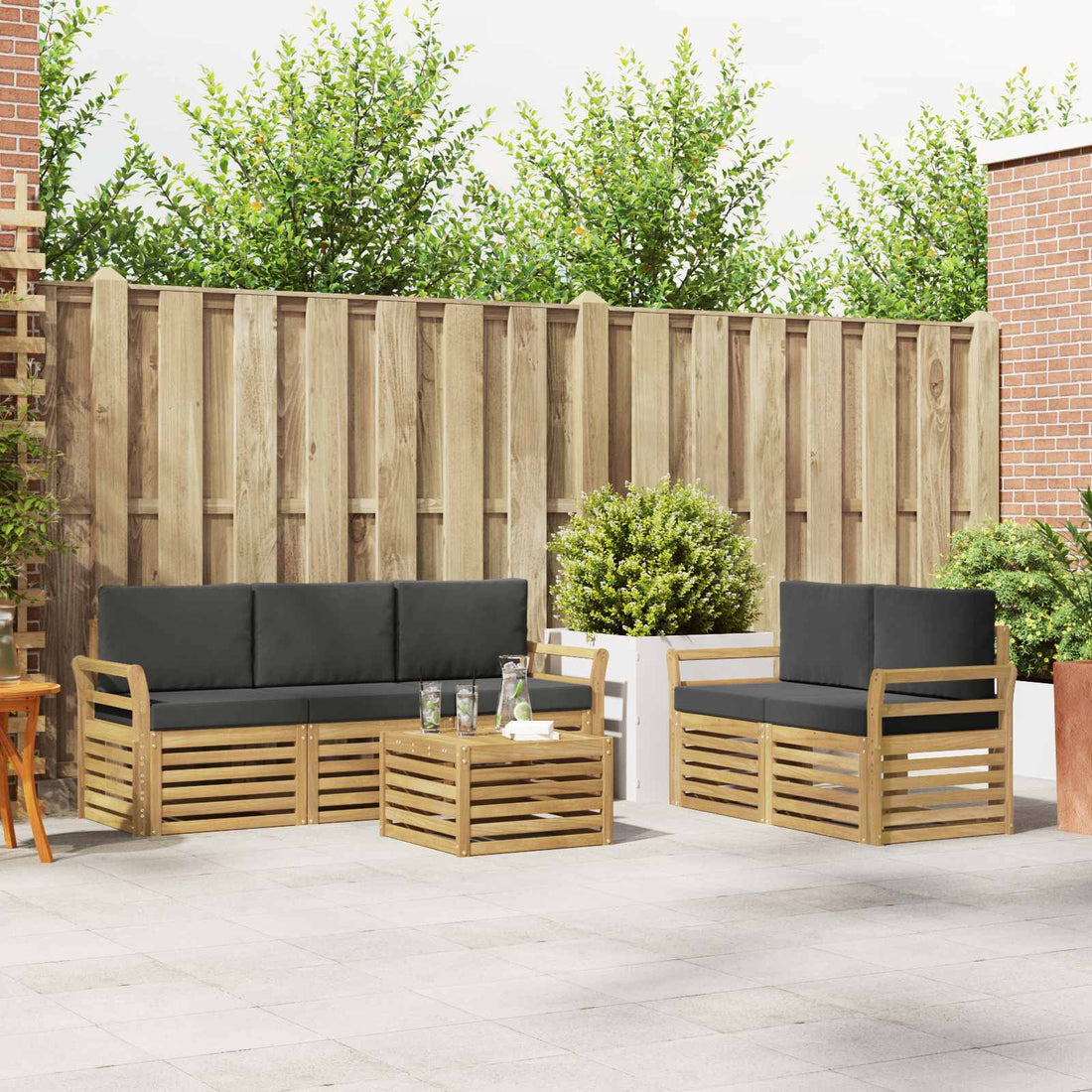 vidaXL Conjunto de sofás de exterior 6 uds. Blanco y Antracita