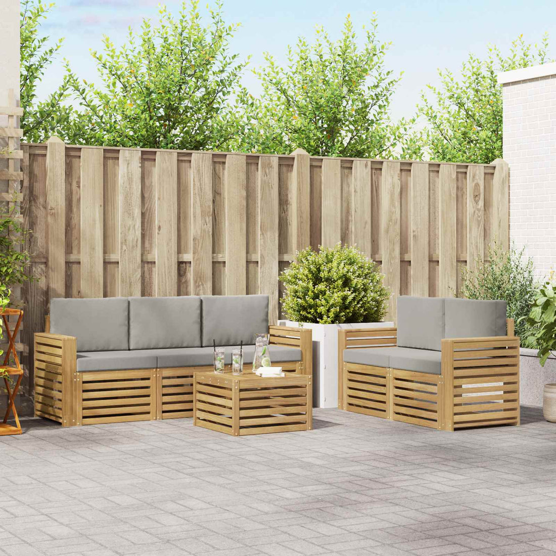 vidaXL Conjunto de sofás de exterior 6 uds. Blanco y Gris Claro