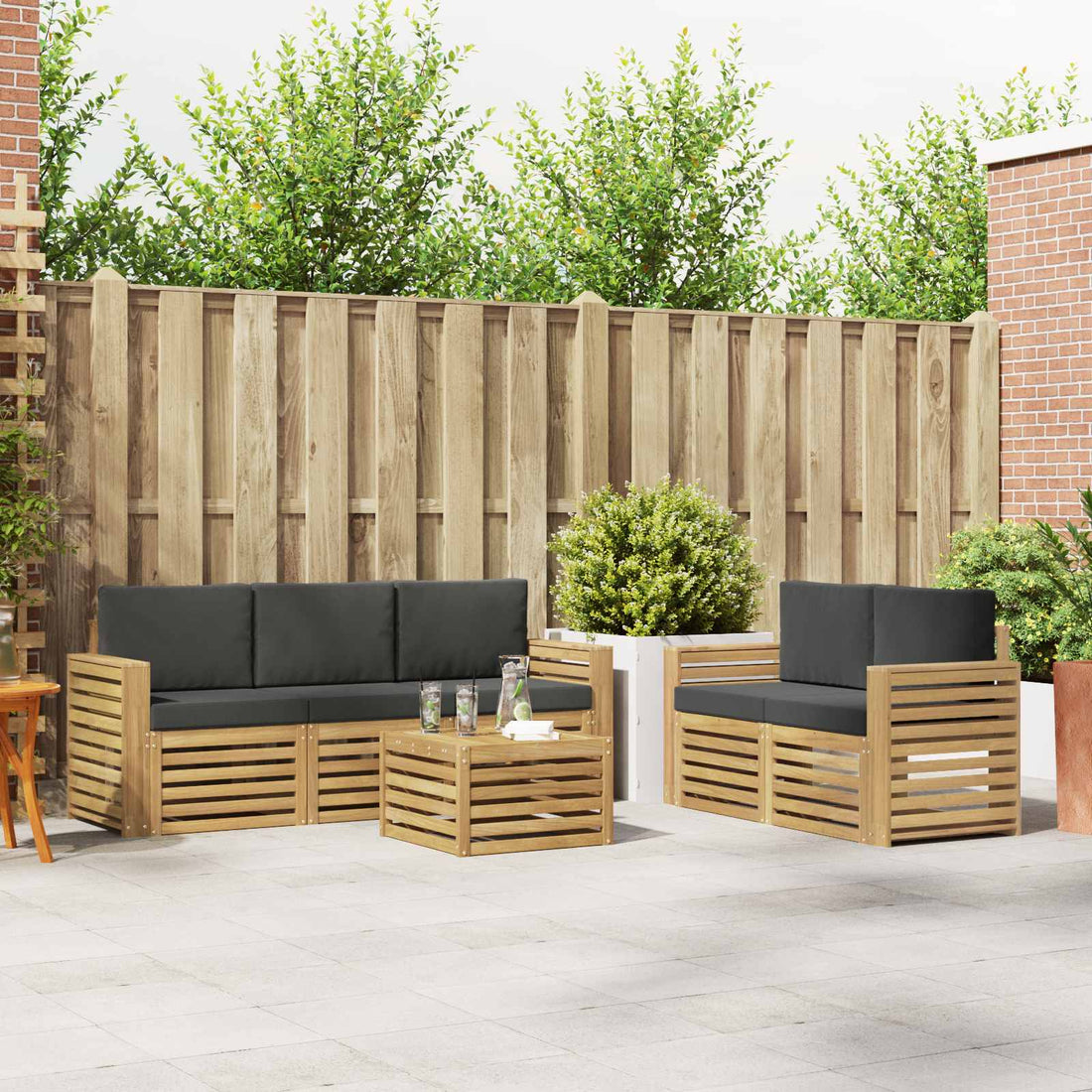 vidaXL Conjunto de sofás de exterior 6 uds. Blanco y Antracita