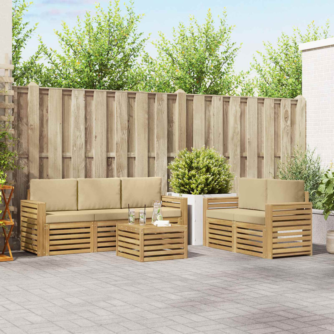 vidaXL Conjunto de sofás de exterior 6 uds. y Beige Poliéster