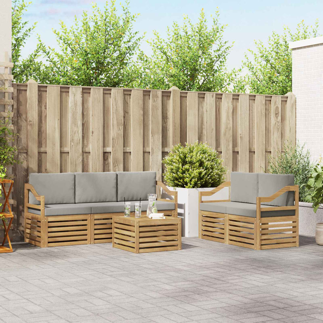 vidaXL Conjunto de sofás de exterior 6 uds. Blanco y Gris Claro