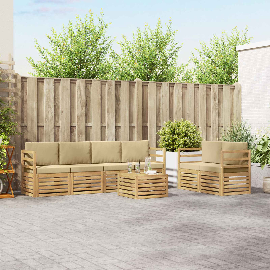 vidaXL Conjunto de sofás de exterior 7 uds. y Beige Poliéster