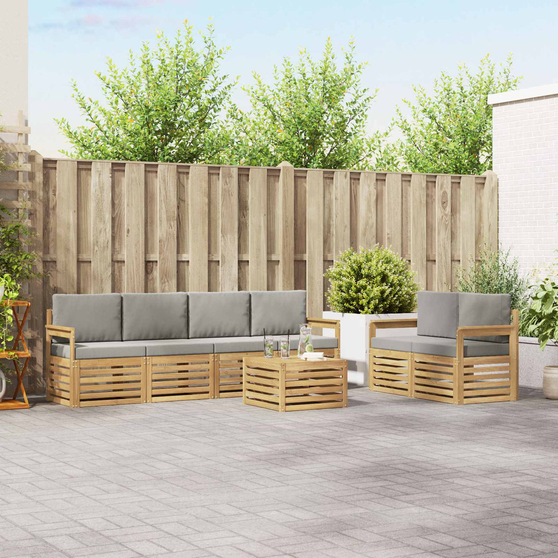 vidaXL Conjunto de sofás de exterior 7 uds. Blanco y Gris Claro