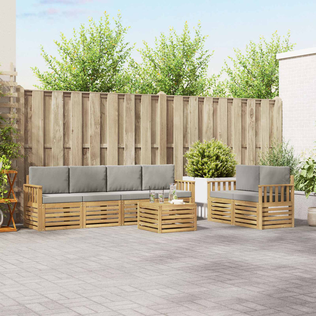 vidaXL Conjunto de sofás de exterior 7 uds. Blanco y Gris Claro