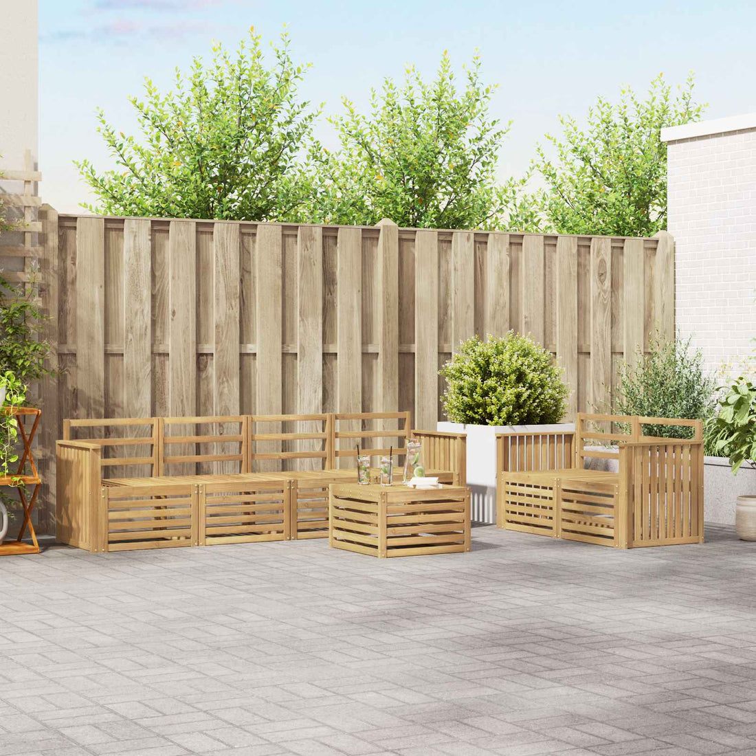 vidaXL Conjunto de sofás de exterior 7 uds. Blanco