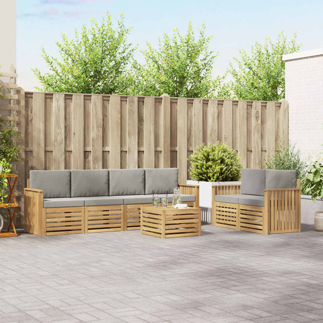 vidaXL Conjunto de sofás de exterior 7 uds. Blanco y Gris Claro