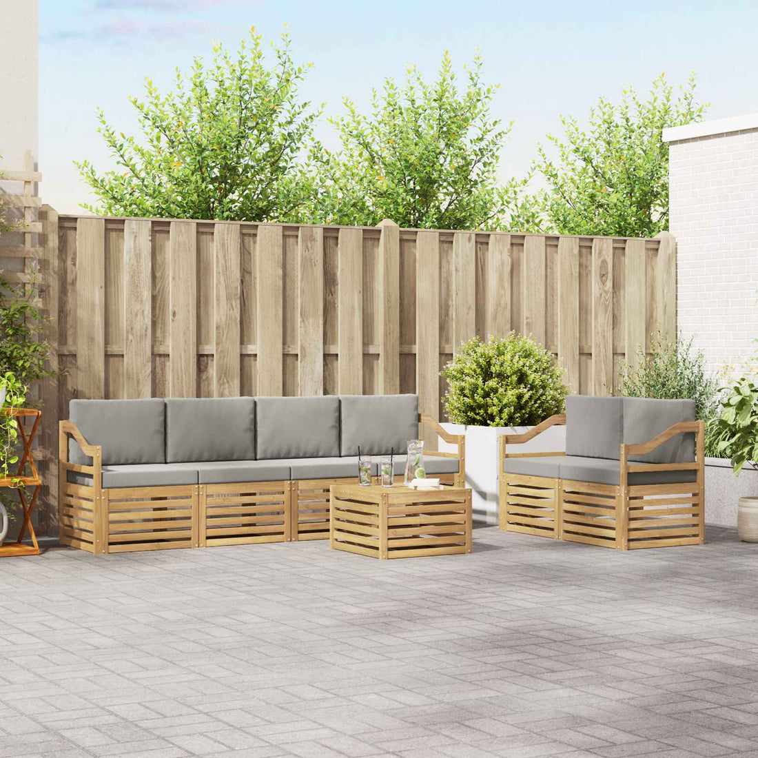 vidaXL Conjunto de sofás de exterior 7 uds. Blanco y Gris Claro