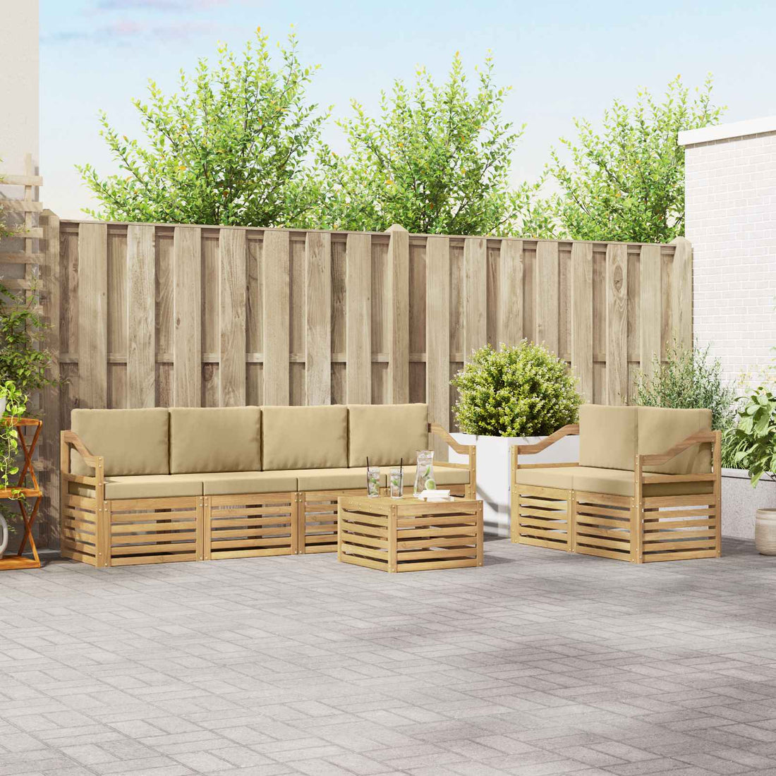 vidaXL Conjunto de sofás de exterior 7 uds. y Beige Poliéster