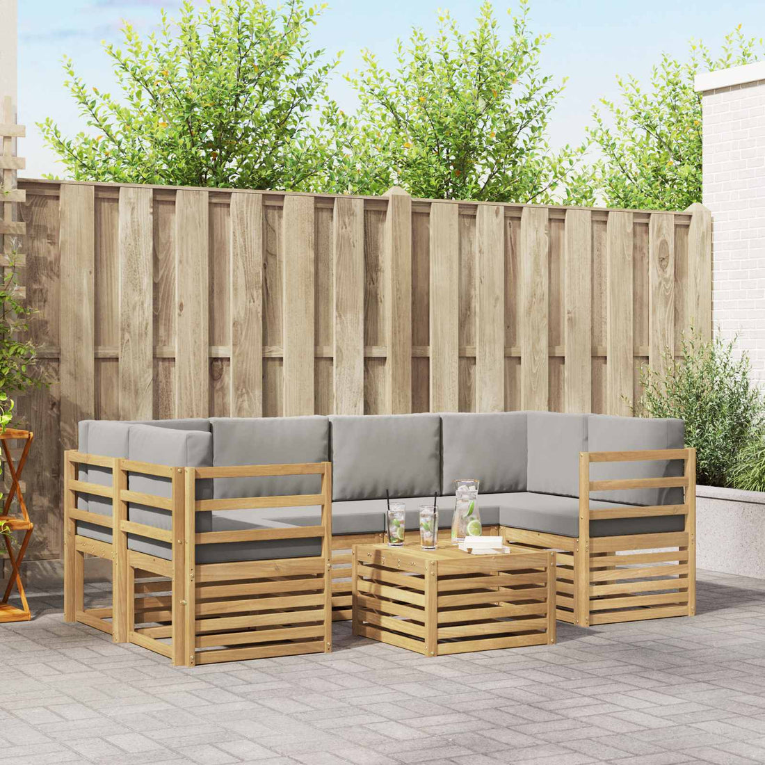 vidaXL Conjunto de sofás de exterior 7 uds. Blanco y Gris Claro