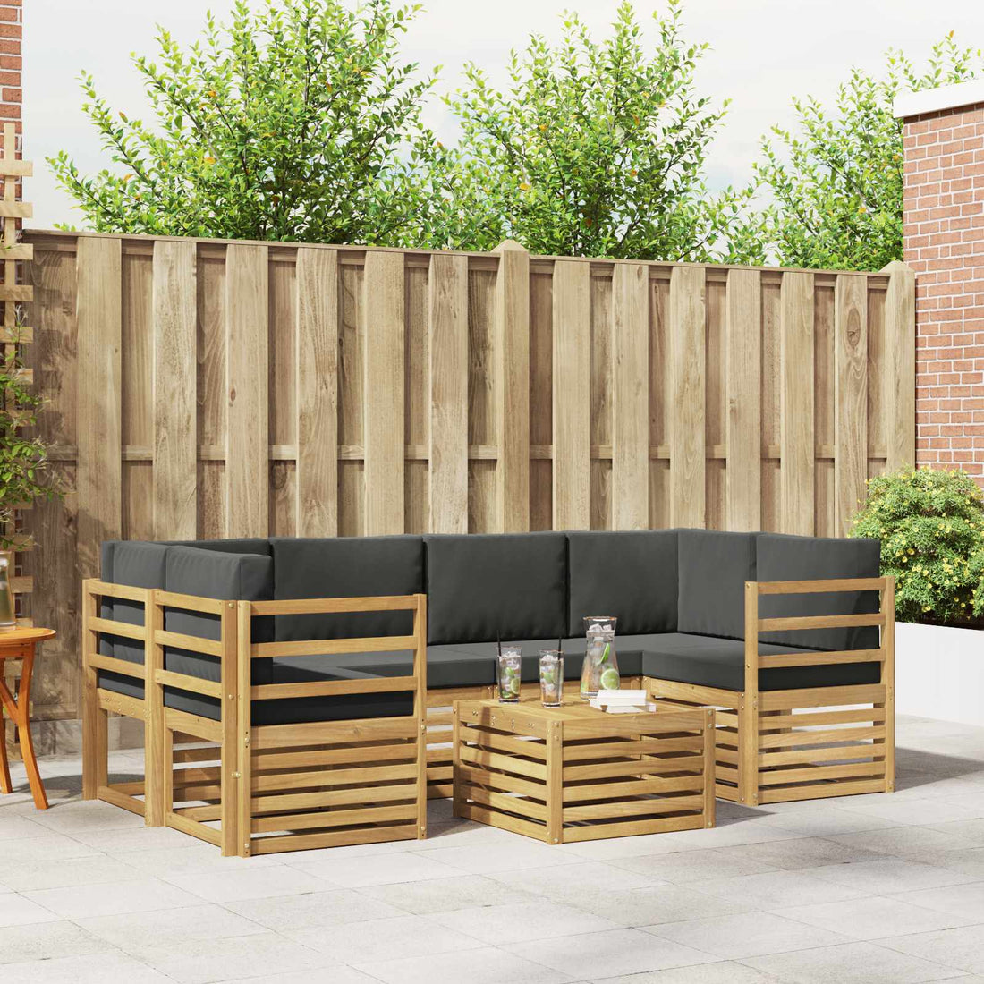 vidaXL Conjunto de sofás de exterior 7 uds. Blanco y Antracita