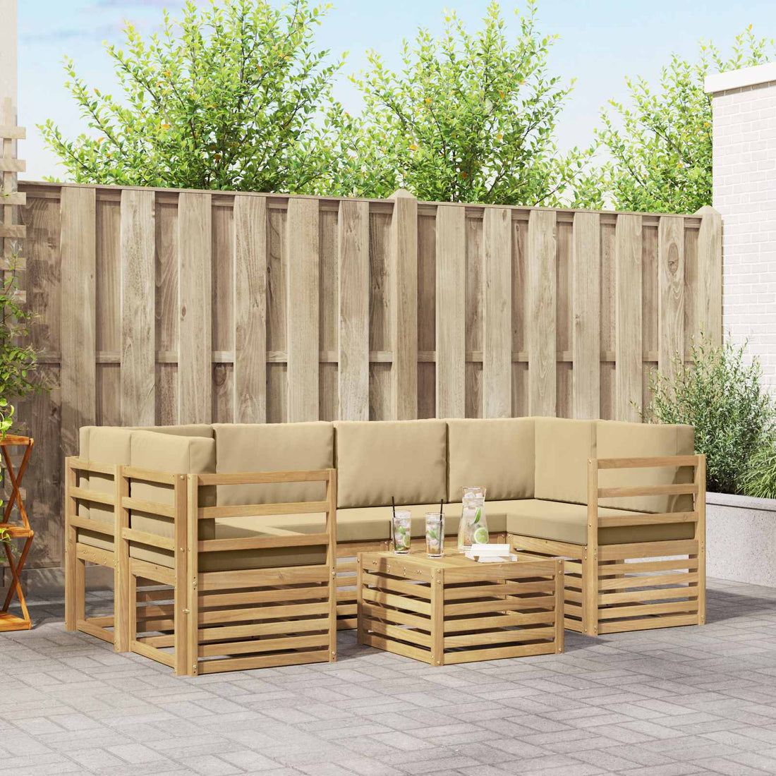 vidaXL Conjunto de sofás de exterior 7 uds. y Beige Poliéster