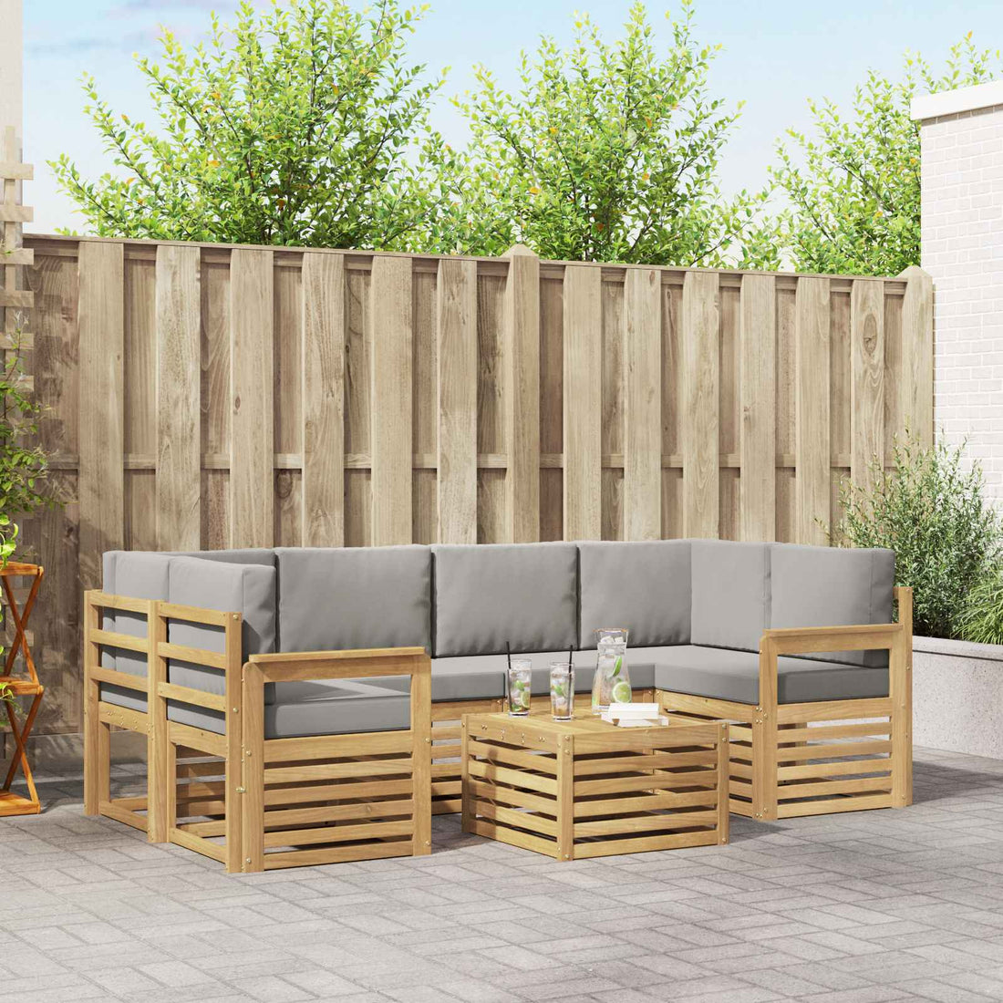 vidaXL Conjunto de sofás de exterior 7 uds. Blanco y Gris Claro