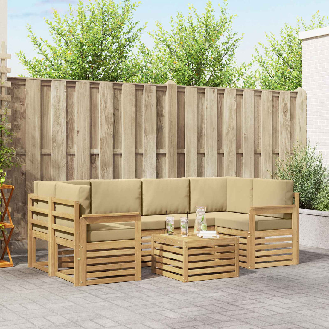 vidaXL Conjunto de sofás de exterior 7 uds. y Beige Poliéster