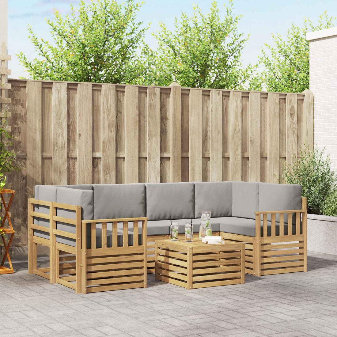 vidaXL Conjunto de sofás de exterior 7 uds. Blanco y Gris Claro