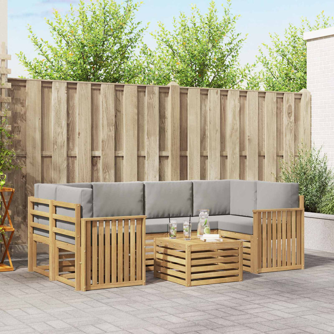 vidaXL Conjunto de sofás de exterior 7 uds. Blanco y Gris Claro