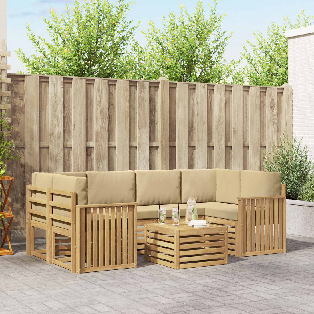 vidaXL Conjunto de sofás de exterior 7 uds. y Beige Poliéster
