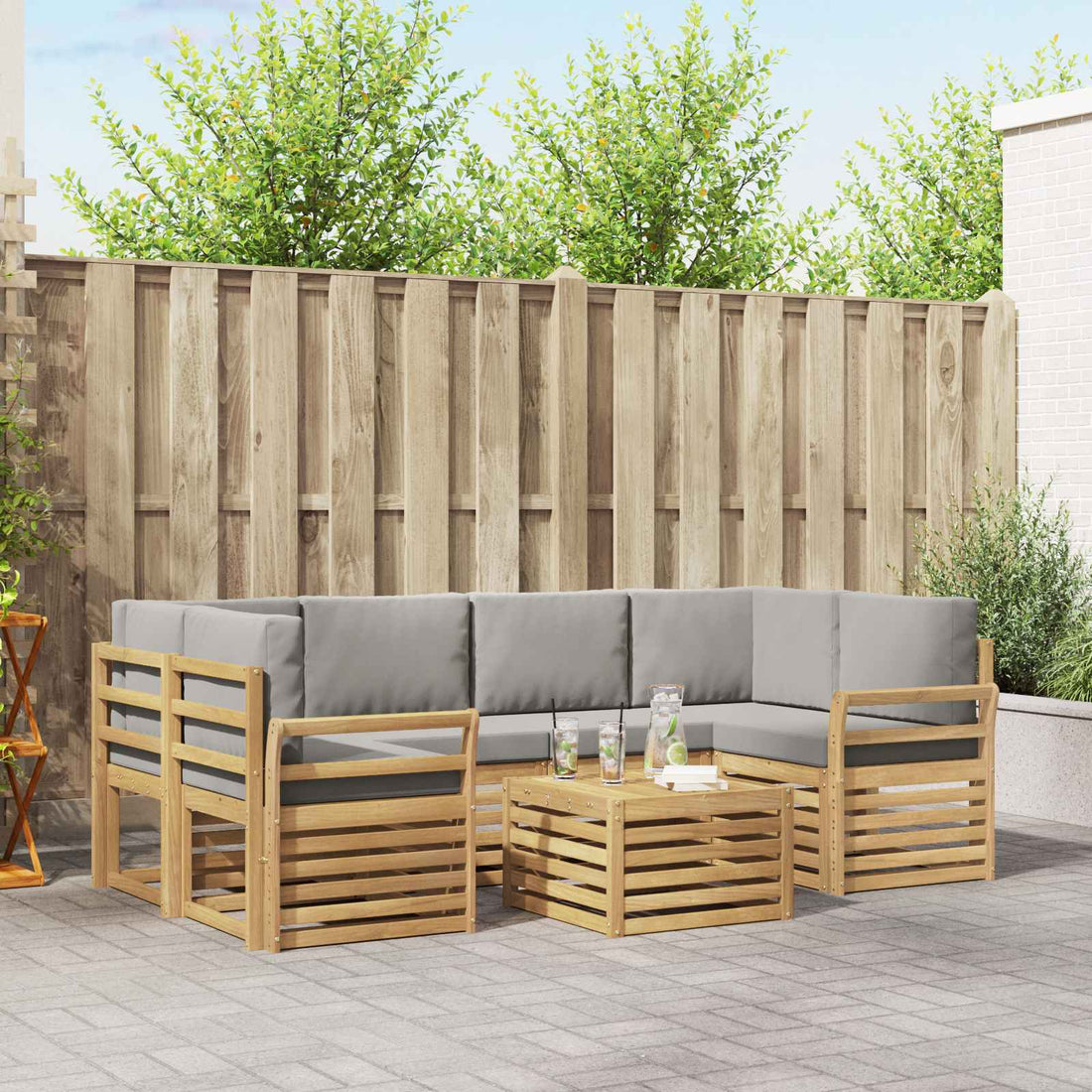 vidaXL Conjunto de sofás de exterior 7 uds. Blanco y Gris Claro