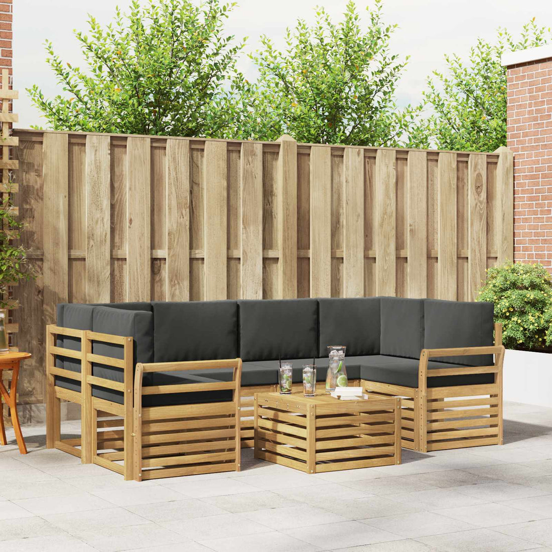 vidaXL Conjunto de sofás de exterior 7 uds. Blanco y Antracita