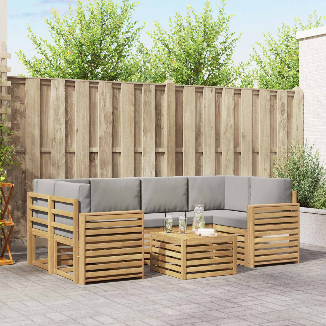 vidaXL Conjunto de sofás de exterior 7 uds. Blanco y Gris Claro