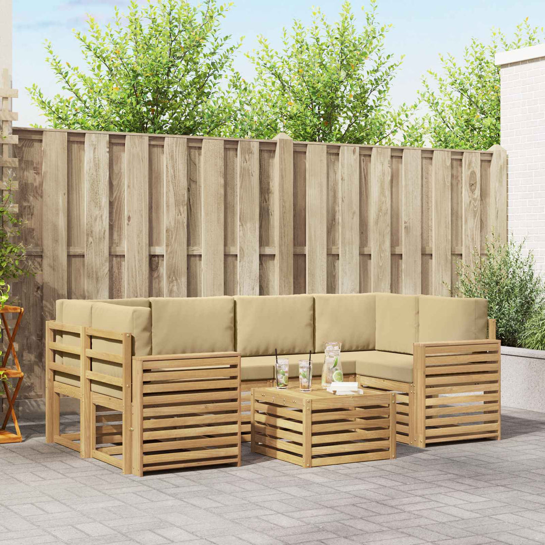 vidaXL Conjunto de sofás de exterior 7 uds. y Beige Poliéster