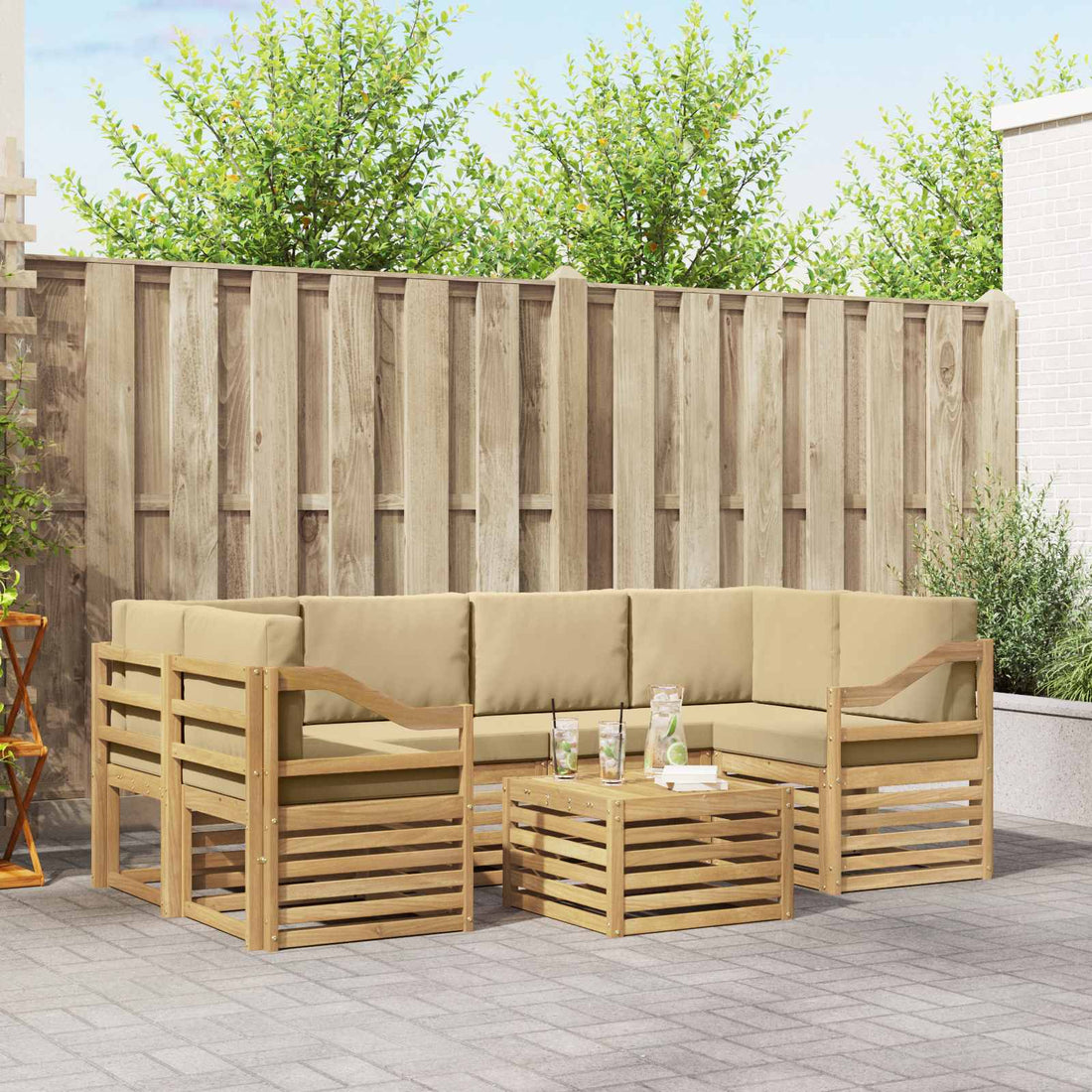 vidaXL Conjunto de sofás de exterior 7 uds. y Beige Poliéster